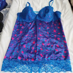 Frederick's of Hollywood, Lace Slip Chemise Blue Purple Pink Leopard Print
